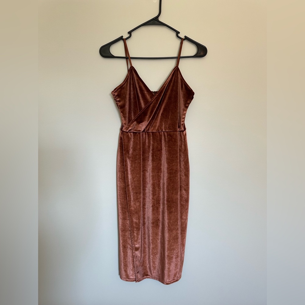 Rokoko Velvet Rose Gold Wrap Midi Dress